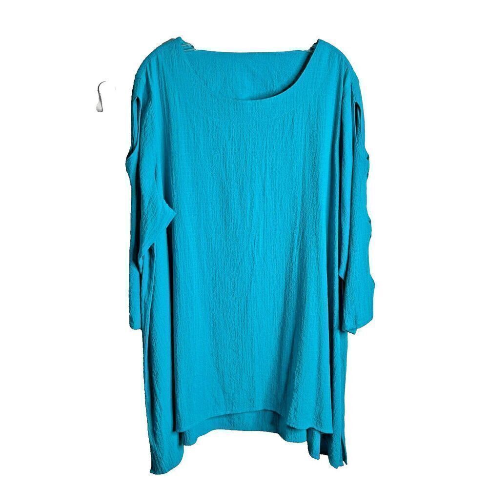 NWT Ali Miles Womens 2X Turquoise Cut Out Sleeve Scoop Neck Tunic‎ Top